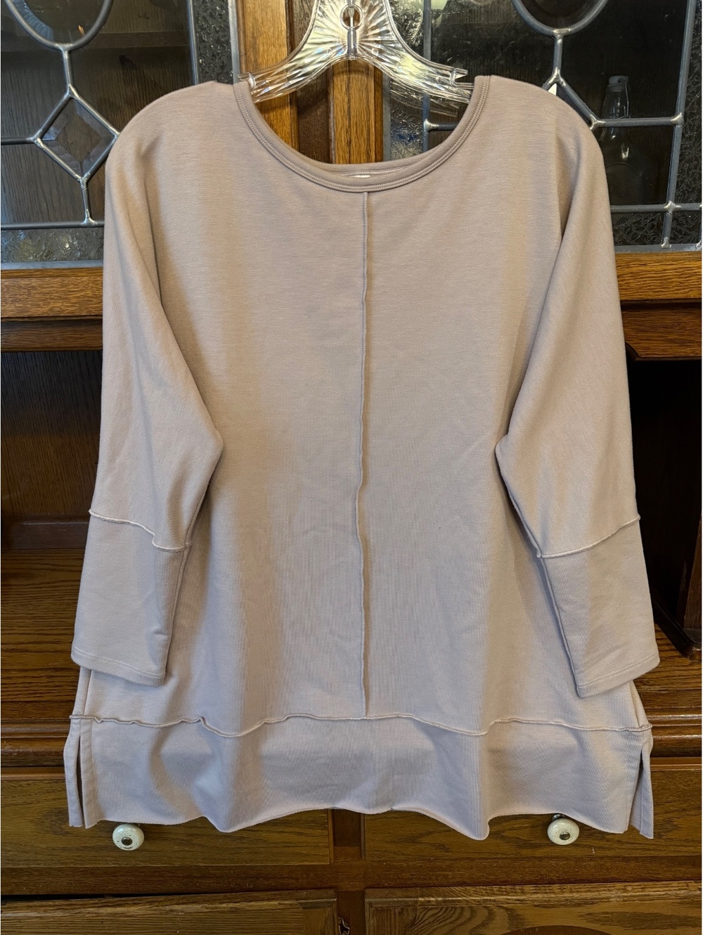 SPANX Perfect Length Dolman Sleeve Sweatshirt Medium Blush Pink Raw Hem